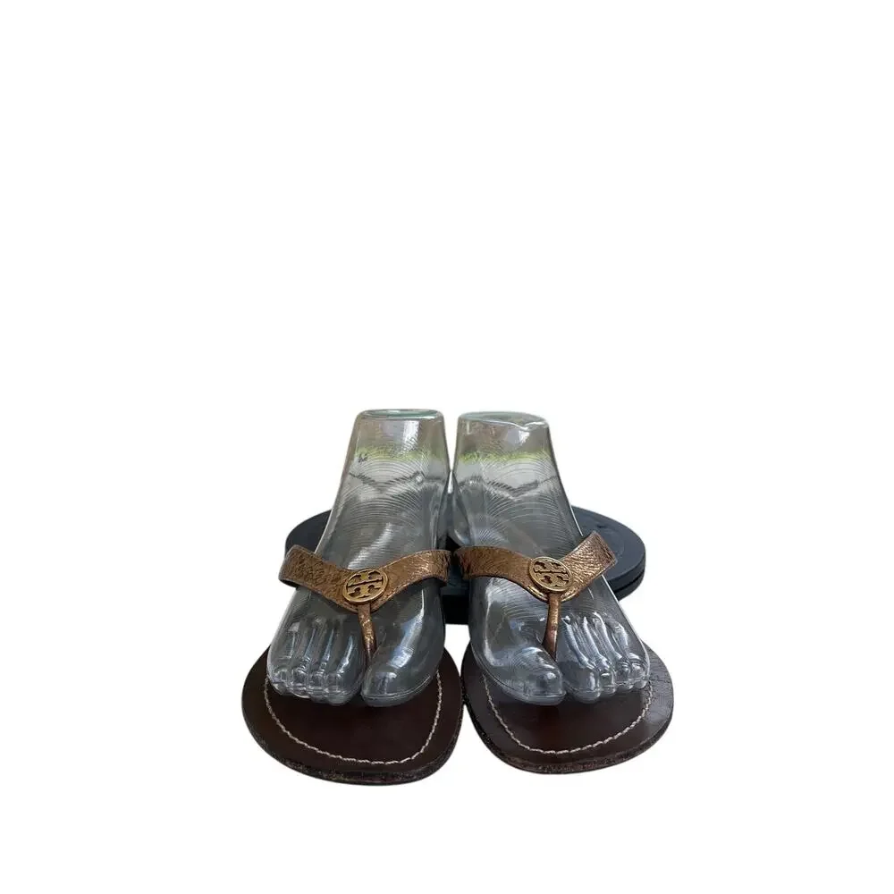 Tory Burch Mini Miller Sandals Womens Size 9.5 Gold Thong